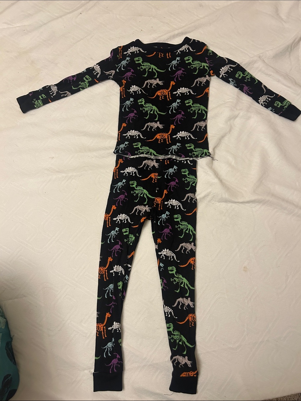 Kids Black Dinosaur Skeleton Pajama Set - Multicolor Dino Print